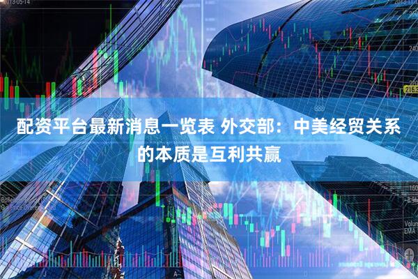 配资平台最新消息一览表 外交部：中美经贸关系的本质是互利共赢